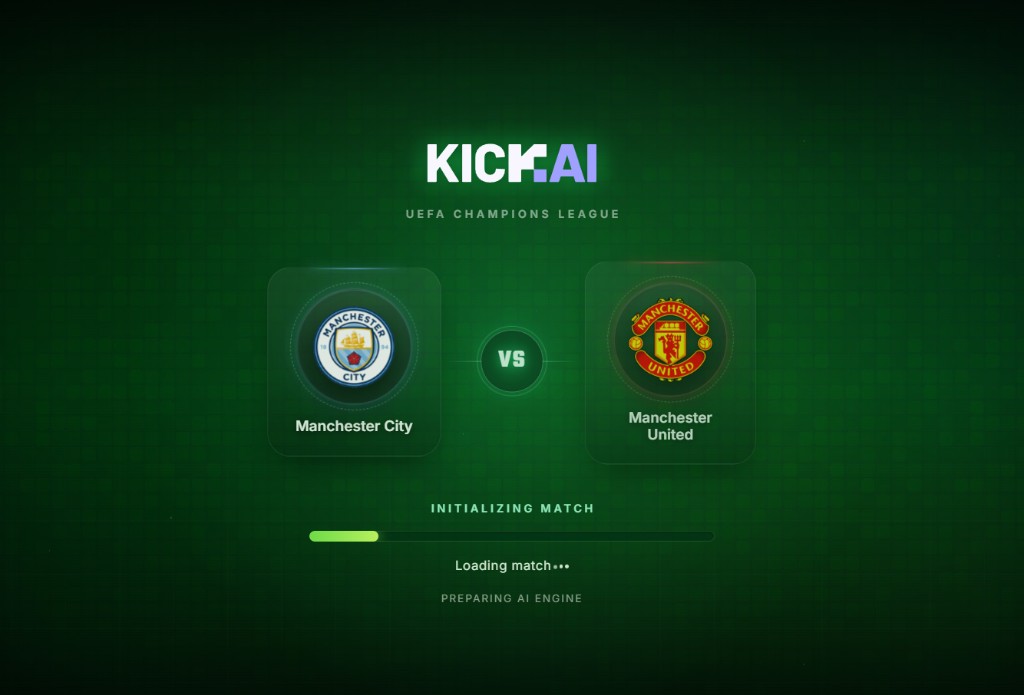 KICK AI match loading screen — Manchester City vs Manchester United